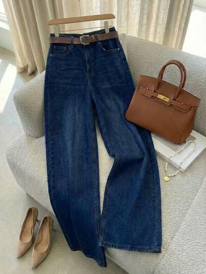 Pantalón Mezclilla Stretch Mujer Corte Wide Leg Cintura Alta