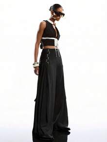LYSMO 2026 New Minimalist Solid Color Casual Drawstring Skort For Women, Spring/Summer - Black - View 7