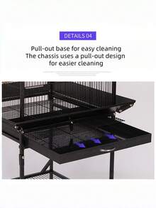 68-Inch Forged Iron Large Bird Cage With Game Top Cover, Parrot Flight Cage, Featuring A Roller Bracket And Base Plate. Suitable For Parrots, Lovebirds, Cocktail Parrots, Long-Tailed Parrots, Collared Parrots, Etc. Black Color. - Black - View 3