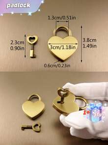 1 件锌合金锁，创意金色心形设计挂锁，适用于家庭情人节、情人节婚礼、生日 - 金色 - 查看 2