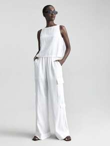 Ontre 2026春夏音乐节、演唱会、乡村音乐节、女士演唱会、2025新款，舒适休闲亚麻侧边蝴蝶结设计无袖圆领背心，适合春夏日常穿着，海滩度假波西米亚风，夏季ins风同款度假异域风情乡村音乐会西部风，高品质舒适面料 - 白色 - 查看 3