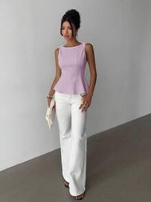 Aloruh Áo kiểu không tay thanh lịch, tối giản dành cho nữ, thích hợp mặc đi làm. - Màu Lilac Tím - Xem 3