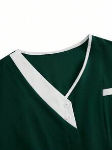 TaskEZ 2pcs V-Neck Short Sleeve Top And Pants Uniform Set, Cleaning Service Outfit - Dark Green - View 3