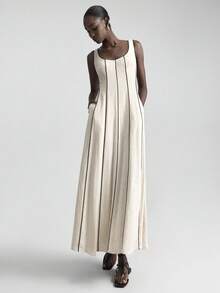 Ontre Đầm không tay màu mơ nhẹ, kiểu dáng thường ngày, mùa hè 2026, phù hợp cho công sở, đi làm hàng ngày, khu nghỉ dưỡng bãi biển thanh lịch, dự đám cưới, lễ hội nhạc đồng quê. - Màu Khaki - Xem 7