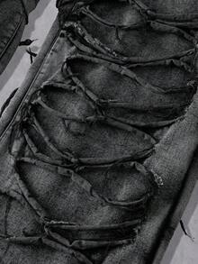 Manfinity Denimwave 男士休闲做旧毛边灰色牛仔裤 - 灰色 - 查看 5