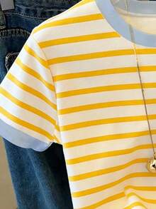 2026春夏新款女童时尚休闲舒适度假风黄蓝仿刺绣爱心狗狗印花短袖圆领T恤，适合夏季穿着 - 彩色 - 查看 4