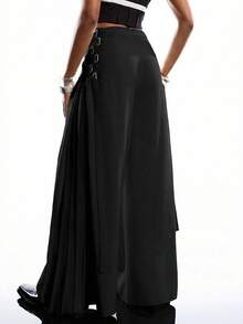 LYSMO 2026 New Minimalist Solid Color Casual Drawstring Skort For Women, Spring/Summer - Black - View 2