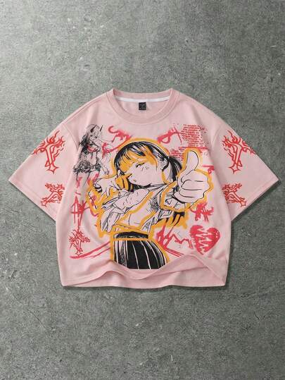 ROMWE MEN 男士休闲卡通人像图案圆领短袖T恤，春夏款