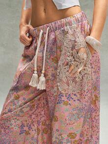 Bohemela Women's Casual Loose Drawstring Waist Pants - Pink - View 5