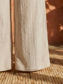 SHEIN CURVE+ Conjunto de 2 piezas de top de tirantes y pantalones de unicolor informal de talla grande - Caqui - Ver 4