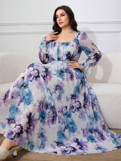Modelyn Plus Size Elegant Floral Print Dress
