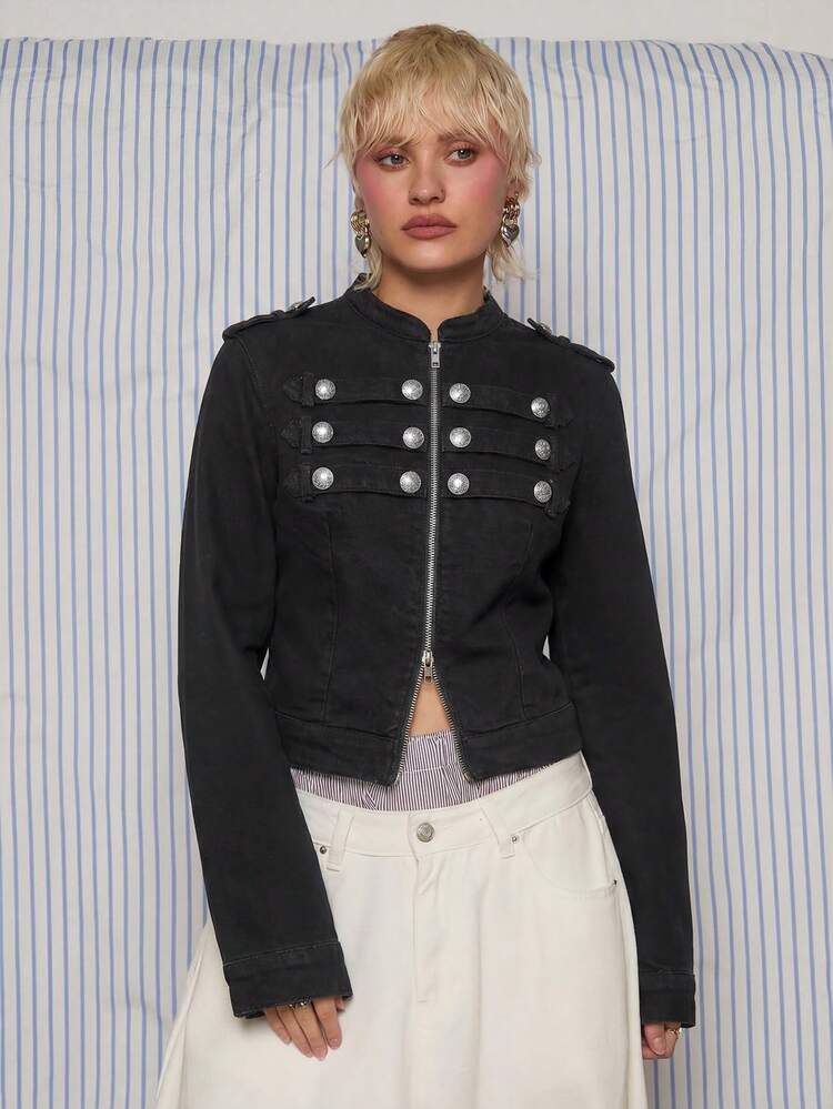 COUREZ Fitted Denim Drummer Military Napoleon Jacket/Y2K Jacket