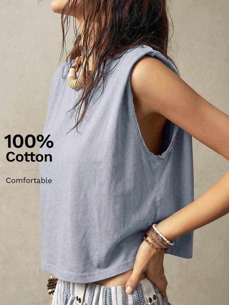 Bohemela Áo tank top không tay cổ tròn dành cho nữ đi nghỉ mát - Màu xanh lam - Xem 1