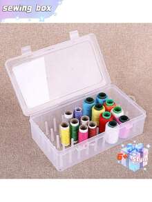 SHEIN 42 Axis Capacity Sewing Thread Storage Organizer, Clear Plastic Embroidery Thread Box, Portable Needlework Carrying Case With Handle, For DIY Sewing & Sewing Supplies - Multicolor - View 3