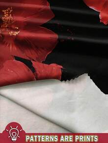 Siren Gaze 休闲优雅性感红黑撞色花卉印花不对称下摆扭纹前开襟衬衫，适合夏季、派对、度假 - 彩色 - 查看 3