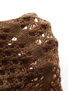 SaltGleam SaltGleam Women's Summer Vacation Hollow-Out Sequin Fringe Hem Halter Knit Dress - Khaki - View 7