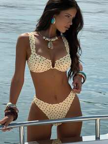 Bonvoyette Summer Bestselling Polka Dot Pattern Design Fashionable Teenage Girls Bikini Set - Yellow - View 1