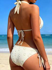 Swim Vcay Women's Summer Beach Fashion Halter Unique Fabric Bikini Set - Apricot - View 2