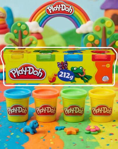 Hasbro 四色橡皮泥套装，212克，柔软易塑形，DIY艺术材料，创意游戏之选，色彩鲜艳，可塑性强，课堂活动用品，礼品之选