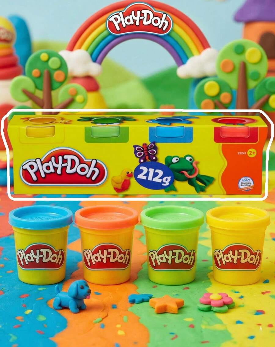 Hasbro 四色橡皮泥套装，212克，柔软易塑形，DIY艺术材料，创意游戏之选，色彩鲜艳，可塑性强，课堂活动用品，礼品之选