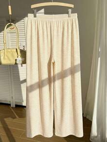 Comfortcana Quần ống rộng dáng suông kẻ sọc vàng trắng, có dây rút, phù hợp cho mùa thu/đông. - Màu vàng - Xem 2