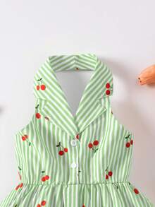 SHEIN Casuvi Kids Đầm mùa hè thời trang mới cho bé gái, cổ polo, hở lưng, thắt eo, kiểu dáng ngọt ngào, thích hợp cho kỳ nghỉ, đầm dự tiệc cho bé gái. - màu xanh lá - Xem 8