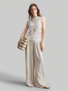 Ontre Quần ống rộng nữ 2026SS, quần ống suông xếp ly dáng rộng thoải mái, phù hợp cho phong cách Bohemian, Ibiza, kỳ nghỉ, lễ hội, dự đám cưới, công sở, giáo viên, tựu trường, có túi, dáng rộng rãi, thanh lịch, phong cách thành thị, quần đa năng mùa xuân/hè. - Màu Khaki - Xem 7