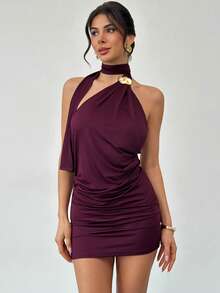 Firerie 女士优雅、精致、浪漫、端庄、简约通勤及日常穿着短裙，情人节约会之选 - 中紫紅色 - 查看 5