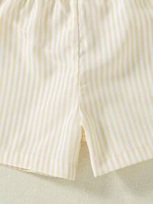 Souflis Souflis Novo Verão Francês Menina Bebê Pêssego Pálido Listrado Design Bordado de Cereja Adorável Babado Recorte Contraste Cor Recorte Combinando Shorts Listrados Macio Adequado para Escola, Brincadeira, Compras e Outras Ocasiões - Damasco - Visão 8