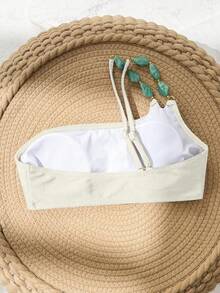 SHEIN Swim Chicsea Áo tắm một mảnh gợi cảm, thời trang, thiết kế phụ kiện hợp xu hướng, màu trơn, bán chạy nhất dành cho bãi biển. - trắng - Xem 8