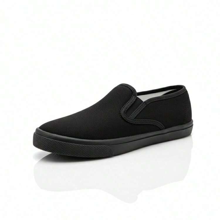 Zapatos casuales unisex de color sólido, de corte bajo, ligeros, sin cordones, puntera lisa, suela de goma, parte superior de tela, plantilla de tela, para hombres, mujeres, actividades al aire libre, deportes, trabajo Liso Elegante Tela - Negro - Añade 8