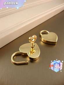 1 件锌合金锁，创意金色心形设计挂锁，适用于家庭情人节、情人节婚礼、生日 - 金色 - 查看 3