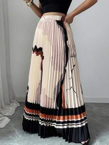 Elenzga Women's Summer Marble Print Digital Positioning Printed Skirt, Elastic Waistband Easy To Wear, Pleated A-Line Skirt - Multicolor - View 5