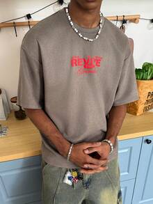 STEELVANCE 男士街头风宽松塔罗牌字母3D印花T恤 - 灰色 - 查看 2