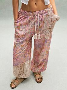 Bohemela Women's Casual Loose Drawstring Waist Pants - Pink - View 1