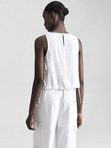 Ontre 2026春夏音乐节、演唱会、乡村音乐节、女士演唱会、2025新款，舒适休闲亚麻侧边蝴蝶结设计无袖圆领背心，适合春夏日常穿着，海滩度假波西米亚风，夏季ins风同款度假异域风情乡村音乐会西部风，高品质舒适面料 - 白色 - 查看 4