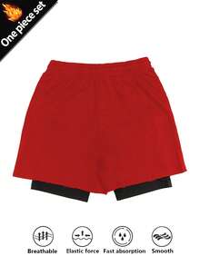 Gym Rark Men's Casual Letter Print Drawstring Waist Sports Shorts, Summer, Gym - Red - View 2