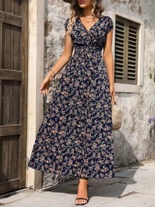 SHEIN LUNE 女式花卉印花褶皱腰连衣裙 女式长款服装 - 彩色 - 查看 3