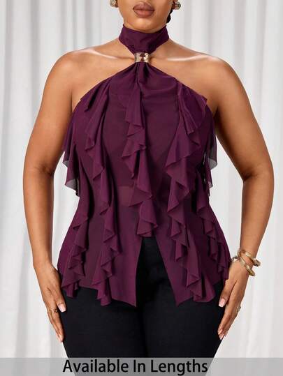 SHEIN Tall CURVE Áo hai dây xếp ly bèo nhún dành cho nữ cỡ lớn