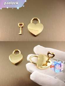 1 件锌合金锁，创意金色心形设计挂锁，适用于家庭情人节、情人节婚礼、生日 - 金色 - 查看 7