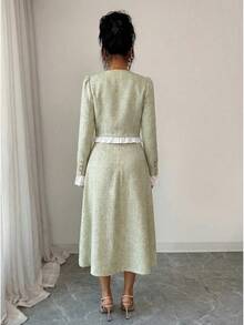 Elenzga Vestido sin mangas con parches de color azul y blanco con bolsillos con botones, conjunto elegante y casual para mujeres - Verde Pastel - Ver 2