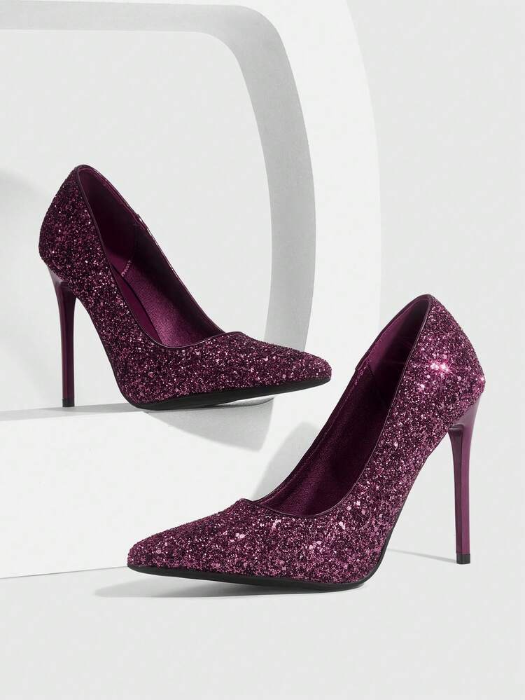 CUCCOO SZL Women Shoes Women's Pointed Stiletto Burgundy Shiny Glitter Women's High-Heeled Shoes Elegant Elegant Fashion Gorgeous Sexy Suitable For Parties Parties Banquets Nightclubs And Other Occasions Women's Shoes High Heels Spring Shoes