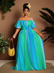 Maweii Plus Size Sexy Off-Shoulder Cinched Waist Dress, Flattering Fit, Suitable For Halloween, Spring/Summer - Multicolor - View 5