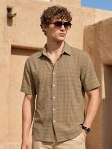 Manfinity CityGents Áo sơ mi nam tay ngắn cài cúc kiểu dáng thường ngày, thoải mái và đa năng, thích hợp mặc hàng ngày vào mùa hè. - Cà phê nâu - Xem 3