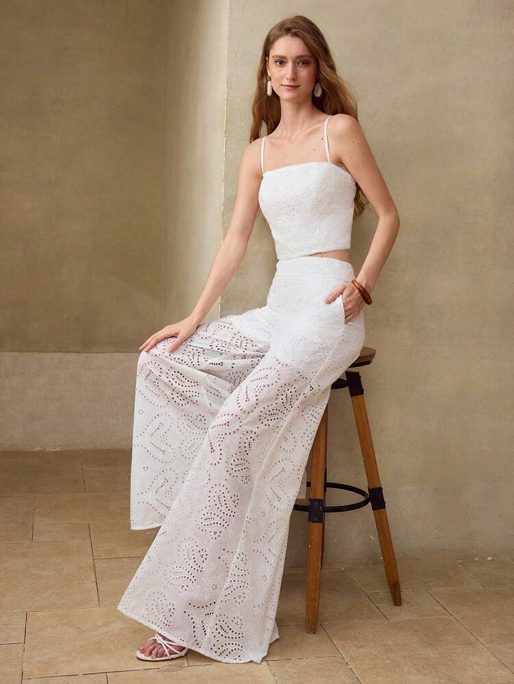 SOLID SCHIFFY SLANT POCKET WIDE LEG CASUAL PANTS