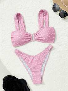 Bonvoyette Conjunto de bikini de moda con diseño de estampado de lunares para niñas, un éxito de en verano - Rosa - Ver 5