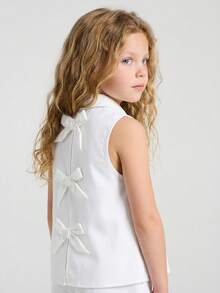 SHEIN 女童纯色无袖休闲衬衫 - 白色 - 查看 4