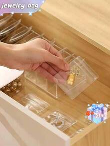 SHEIN 100 个 PVC 透明可重复密封珠宝袋，带拉链，抗氧化，防止失去光泽，用于存放耳环、项链、珠宝、小礼品、配饰派对礼品袋，透明拉链袋防氧化珠宝包装袋（珠宝）收纳盒 - 無色 - 查看 4