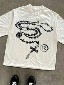 Manfinity Dauomo 这款Y2K街头风宗教主题T恤，印有醒目的“我们是上帝的造物”字样。这款加大码男士T恤版型休闲舒适，无论是日常外出还是居家休闲，都是男士的理想之选。其趣味十足的图案设计更添独特个性魅力。 - 彩色 - 查看 2