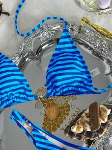 Swim Mod Women's Tropical Print Two Pieces Bikini Set Set With Metal Decor, Vacation Casual Bikini - Multicolor - View 4